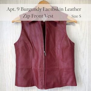 Apt. 9 Burgundy Lambskin Leather Zip Front Vest Size S
